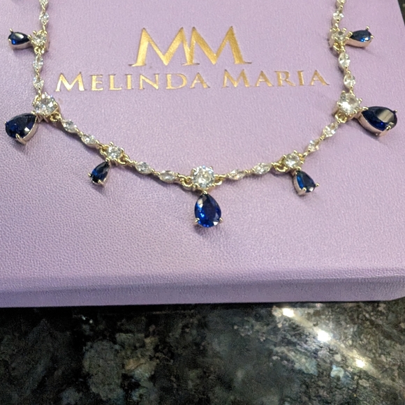 Divine Melinda Maria Sapphire, Rhinestone, and Gold Choker (15-18") Necklace - Picture 2 of 4